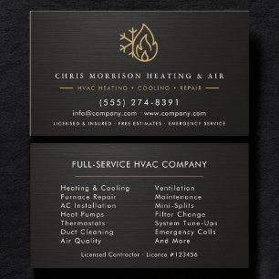 HVAC Services Company Black Gold Metallic Business Card