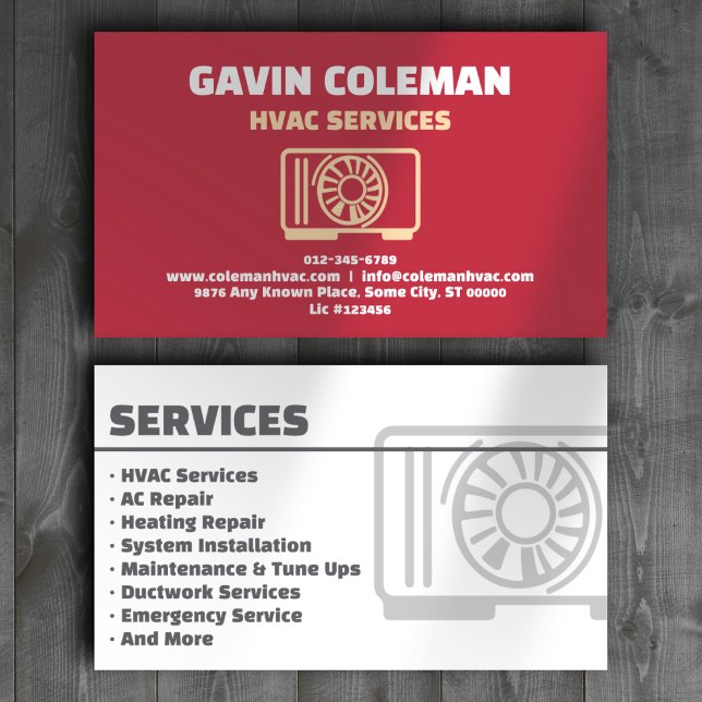 HVAC Services Professional Red Business Card (Creator Uploaded)
