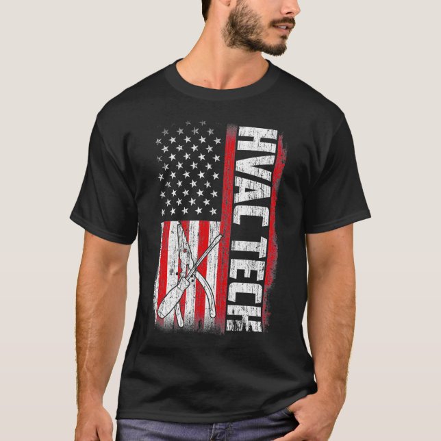 Hvac Tech American Flag Funny Quotes Sayings  T-Shirt (Front)