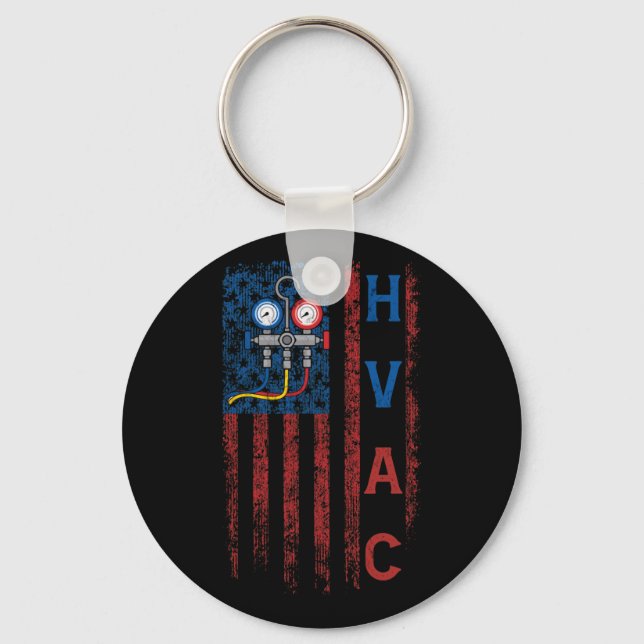 HVAC Technician American Flag USA Vintage Key Ring (Front)
