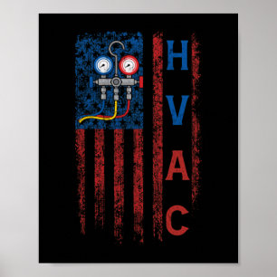 HVAC Technician American Flag USA Vintage Poster