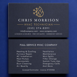 HVAC Technician Navy Blue Gold Modern Business Card