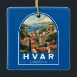Hvar Croatia Travel Art Vintage Ceramic Ornament<br><div class="desc">Hvar retro vector travel design. Hvar,  a Croatian island in the Adriatic Sea,  is best known as a summer resort. Highlights of the port town Hvar include its 13th-century walls.</div>