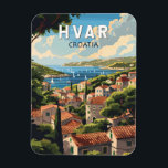 Hvar Croatia Travel Art Vintage Magnet<br><div class="desc">Hvar retro vector travel design. Hvar,  a Croatian island in the Adriatic Sea,  is best known as a summer resort. Highlights of the port town Hvar include its 13th-century walls.</div>