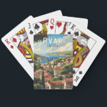 Hvar Croatia Travel Art Vintage Playing Cards<br><div class="desc">Hvar retro vector travel design. Hvar,  a Croatian island in the Adriatic Sea,  is best known as a summer resort. Highlights of the port town Hvar include its 13th-century walls.</div>