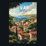 Hvar Croatia Travel Art Vintage Poster<br><div class="desc">Hvar retro vector travel design. Hvar,  a Croatian island in the Adriatic Sea,  is best known as a summer resort. Highlights of the port town Hvar include its 13th-century walls.</div>