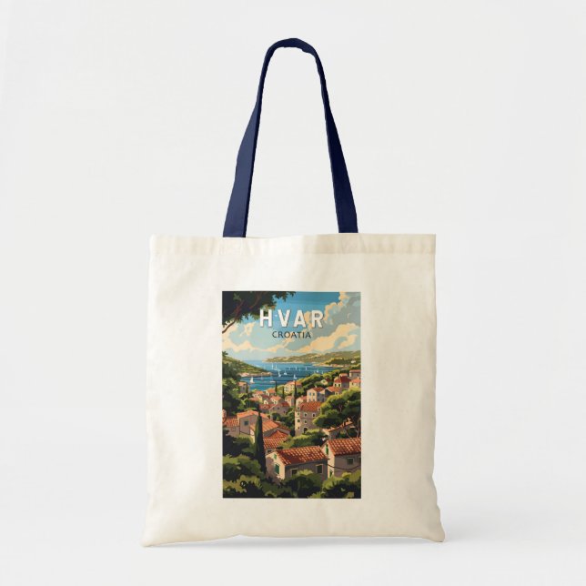 Hvar Croatia Travel Art Vintage Tote Bag (Front)