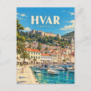 Hvar Croatia Vintage Travel Art Postcard