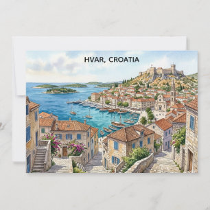 Hvar Croatia Watercolor Panorama View Travel Card