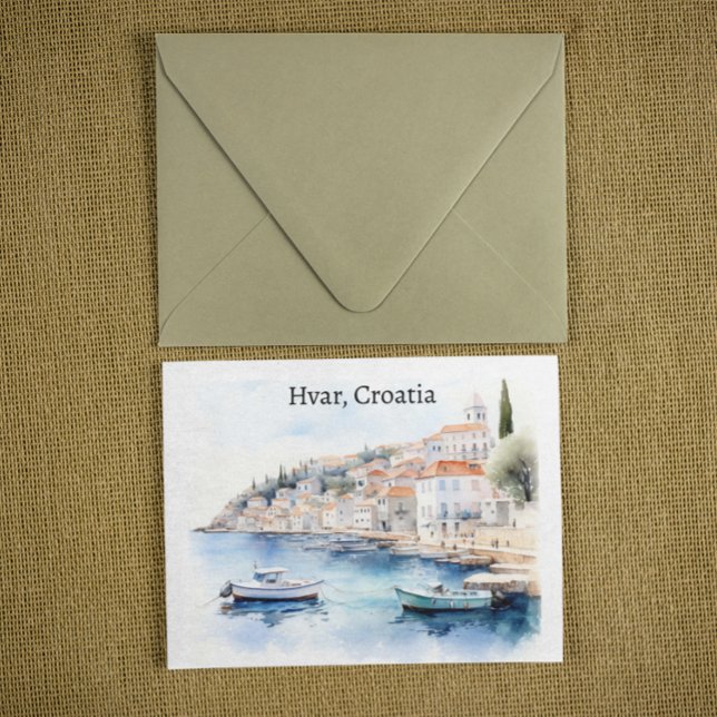Hvar Croatia Watercolor Travel Postcard (hvar croatia watercolor postcard)