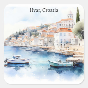 Hvar Croatia Watercolor Travel Square Sticker