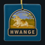 Hwange National Park Zimbabwe Travel Art Vintage Ceramic Ornament<br><div class="desc">Hwange vector artwork design. Hwange National Park is in west Zimbabwe. Its grasslands and mopane woods are home to large elephant herds,  lions and African wild dogs.</div>