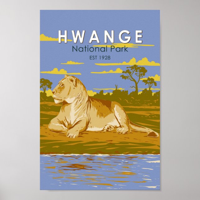 Hwange National Park Zimbabwe Travel Art Vintage Poster (Front)