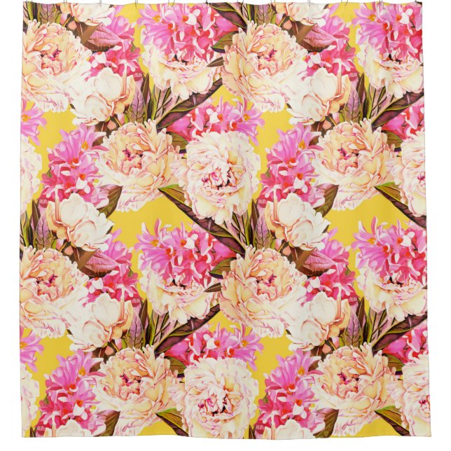 Hyacinth and peonis flowers, seamless pattern. Wat Shower Curtain (Front)