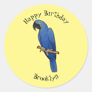 Hyacinth macaw bird cartoon illustration classic round sticker
