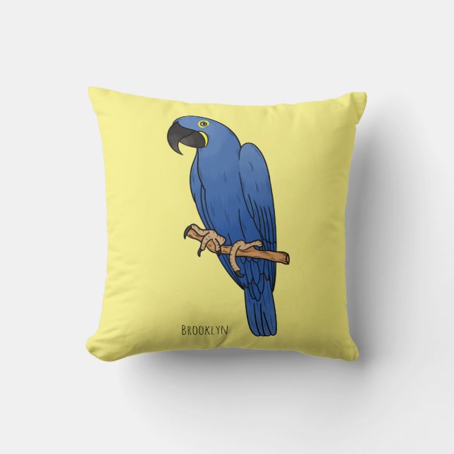 Hyacinth macaw bird cartoon illustration cushion (Front)