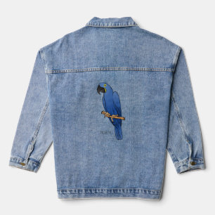 Hyacinth macaw bird cartoon illustration  denim jacket
