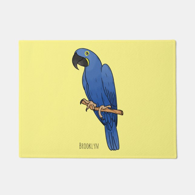Hyacinth macaw bird cartoon illustration  doormat (Front)