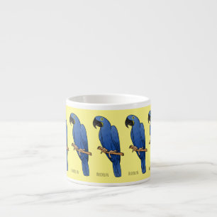 Hyacinth macaw bird cartoon illustration espresso cup