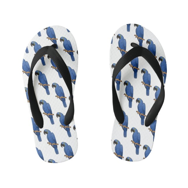Hyacinth macaw bird cartoon illustration  kid's jandals (Footbed)
