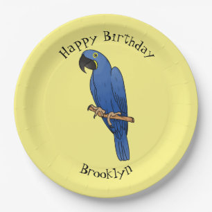 Hyacinth macaw bird cartoon illustration  paper plate