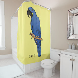 Hyacinth macaw bird cartoon illustration shower curtain