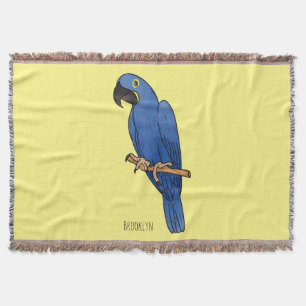 Hyacinth macaw bird cartoon illustration throw blanket