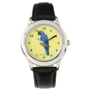 Hyacinth macaw bird cartoon illustration watch