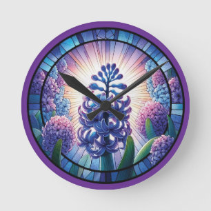 Hyacinth Stained Glass Art Round Clock