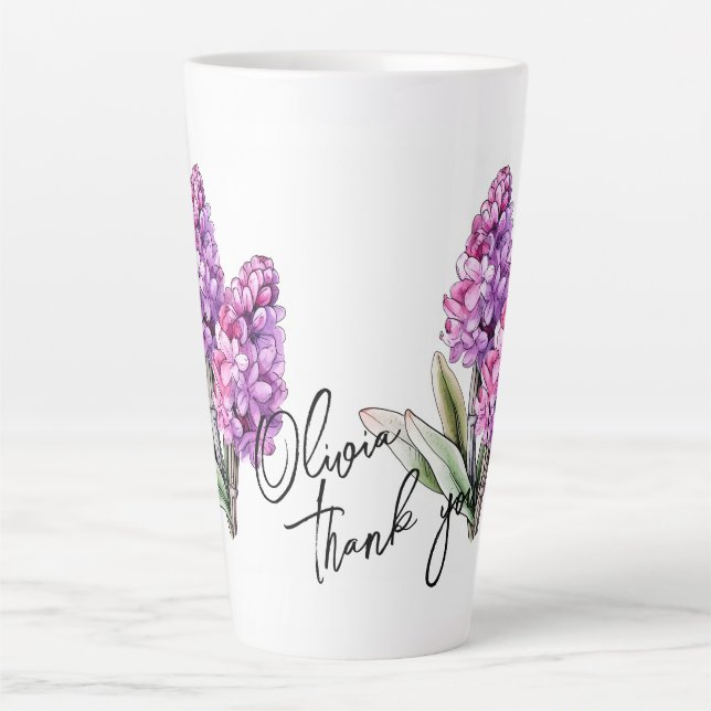 Hyacinth "Thank you!" Editable Slogan & Name Latte Mug (Front)