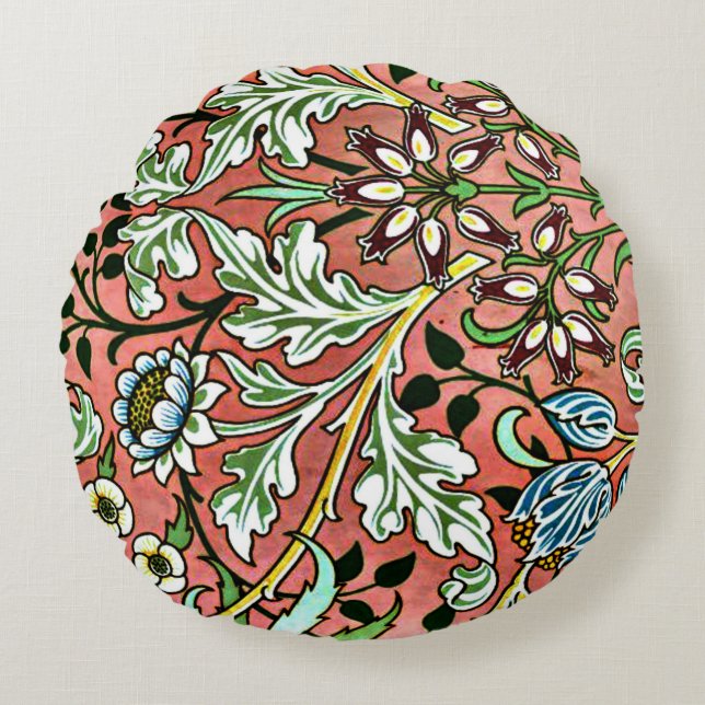 Hyacinth - William Morris Vintage Design Round Cushion (Front)