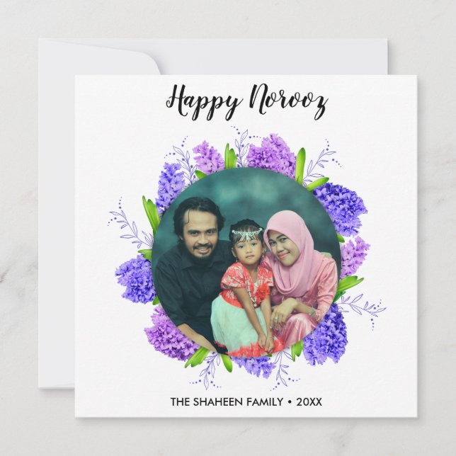 Hyacinth Wreath Happy Norooz New Year Photo Card (Front)