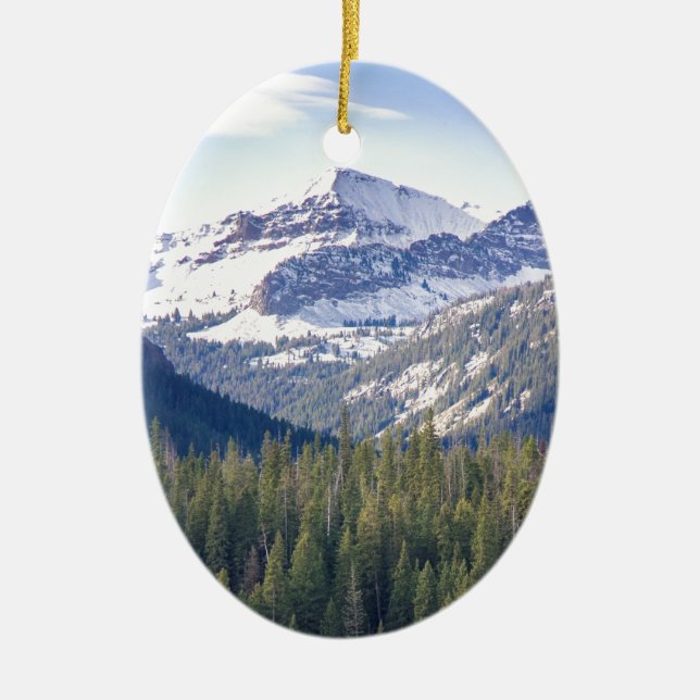 Hyalite Peaks Bozeman, Montana Ceramic Tree Decoration (Front)