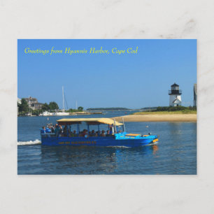 Hyannis Harbour Lighthouse Duck Boat Cape Cod Postcard