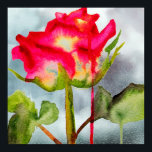 Hybrid Tea Rose pop art watercolor modern flower Poster<br><div class="desc">A large,  vibrant and colourful Hybrid Tea Rose from an original watercolour art painting by artist Sacha Grossel. This pink red,  crimson and yellow floral botanical style rose is painted in modern fluid style and is inspired by pop art design. For flower and rose lovers everywhere.</div>