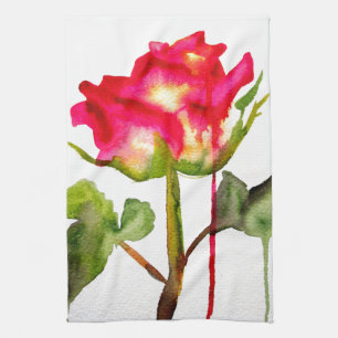 Hybrid Tea Rose watercolor modern flower art Towel