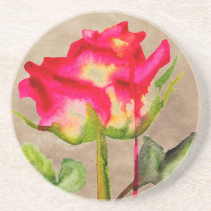 Hybrid Tea Rose watercolour modern flower art Coaster