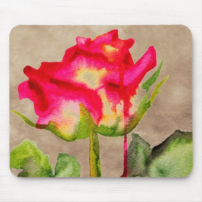 Hybrid Tea Rose watercolour modern flower art Mouse Pad (Front)
