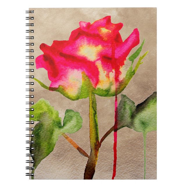 Hybrid Tea Rose watercolour modern flower art Spiral Notebook (Front)