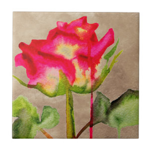 Hybrid Tea Rose watercolour modern flower art Tile