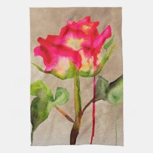 Hybrid Tea Rose watercolour modern flower art Towel