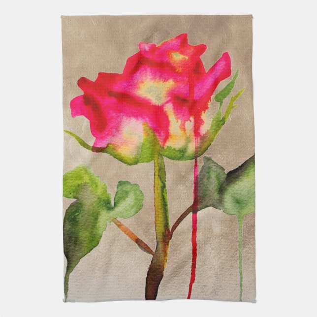 Hybrid Tea Rose watercolour modern flower art Towel (Vertical)