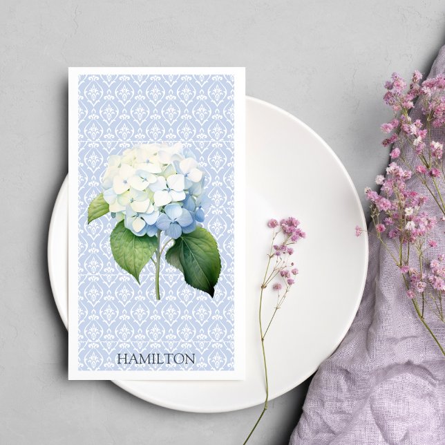 Hydangea Blue Damask Personalised Guest Towel Napkin (Creator Uploaded)