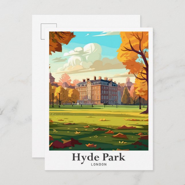 Hyde Park London England Travel Illustration Postcard (Front/Back)