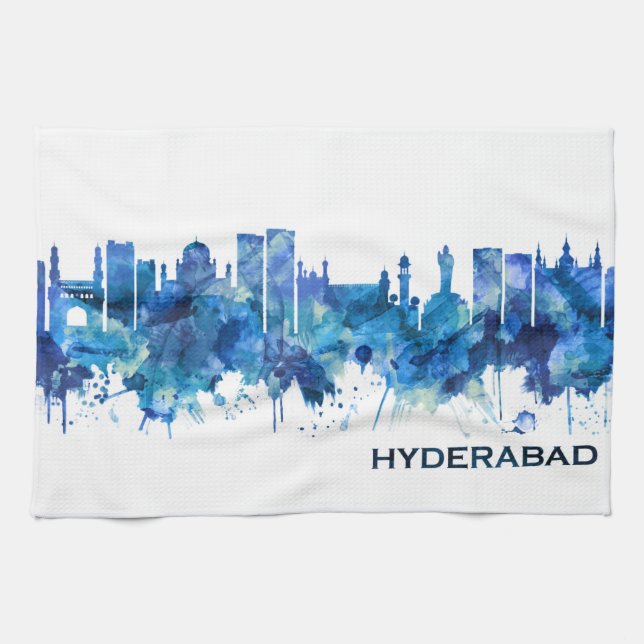 Hyderabad Telangana Skyline Blue Tea Towel (Horizontal)