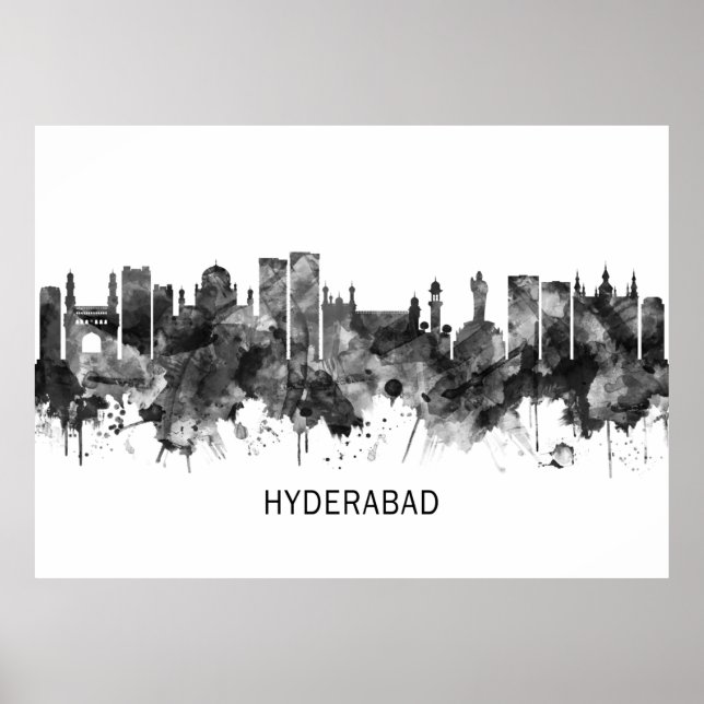 Hyderabad Telangana Skyline BW Poster (Front)