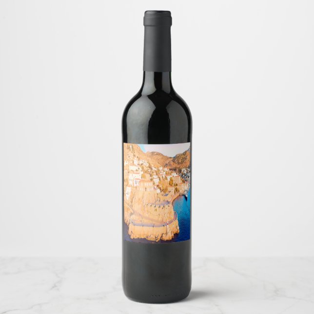 HYDRA - Castle of Kavos - harbour Wine Label (Front)