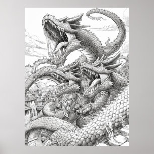 Hydra Colouring Book Page - Giant Snake Creature Poster