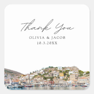 Hydra Greece Wedding Favour Thank You Square Sticker