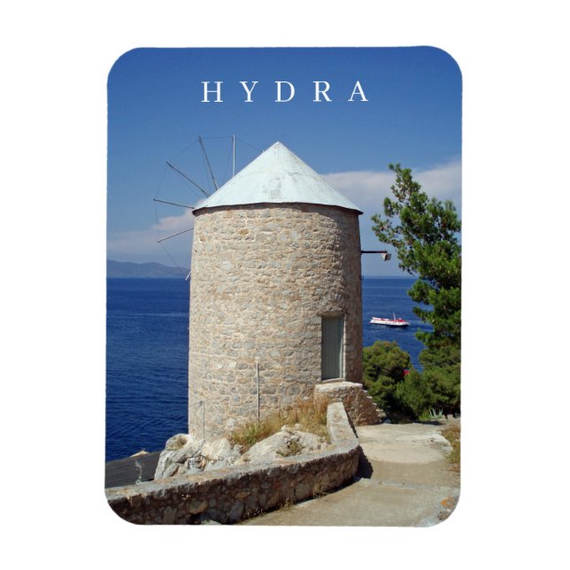 Hydra island windmill view fridge magnet (Vertical)